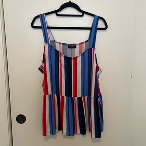 Lane Bryant: Swing Square-Neck Peplum Tank “Brenda Stripe (Blue/Red/White) 18/20